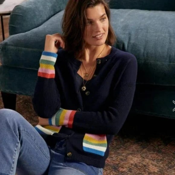 Boden Sweaters - Boden Rainbow Stripe Pocket Relaxed Cardigan Sweater sz 12